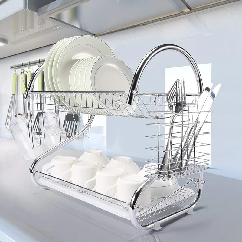2 Layer Dish Drainer Rack Stainless Steel