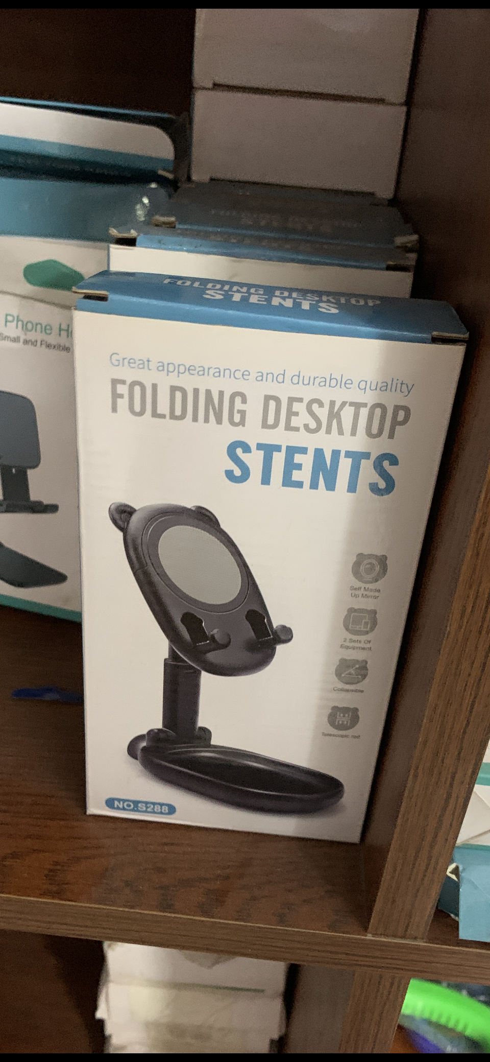 Folding Desktop Adjustable Phone Stand and With Mirror