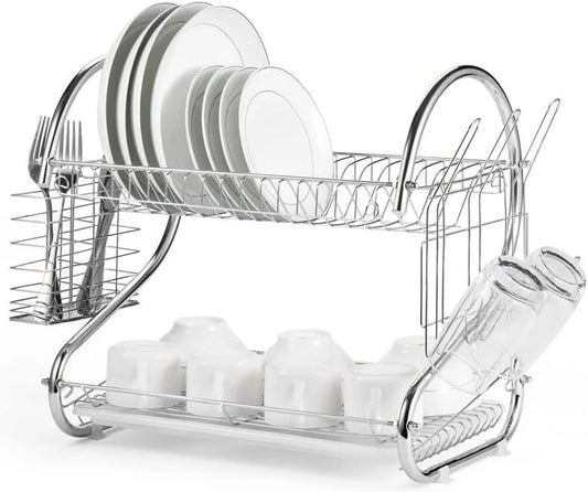2 Layer Dish Drainer Rack Stainless Steel