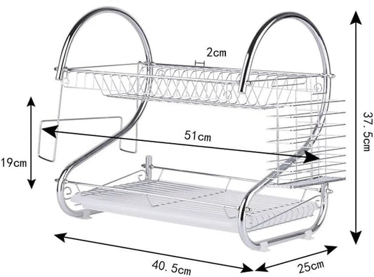 2 Layer Dish Drainer Rack Stainless Steel