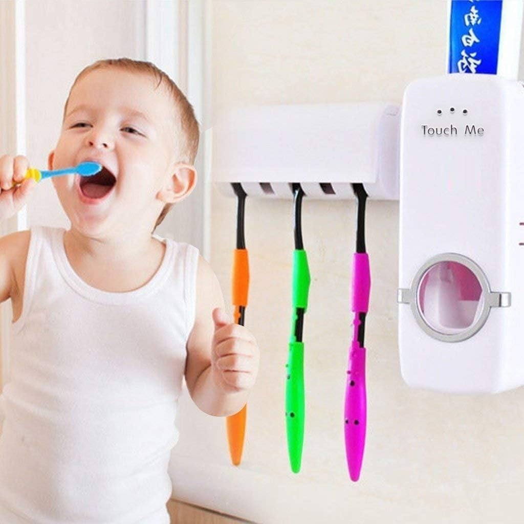 Automatic Toothpaste Dispenser and Toothbrush Holder Set (5 Brush Holder)